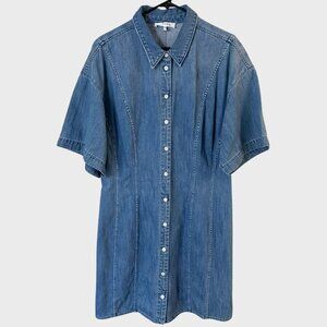 FRAME Short-Sleeve Spread-Collar Button-Up Denim Mini Dress Blue Women's Size XL
